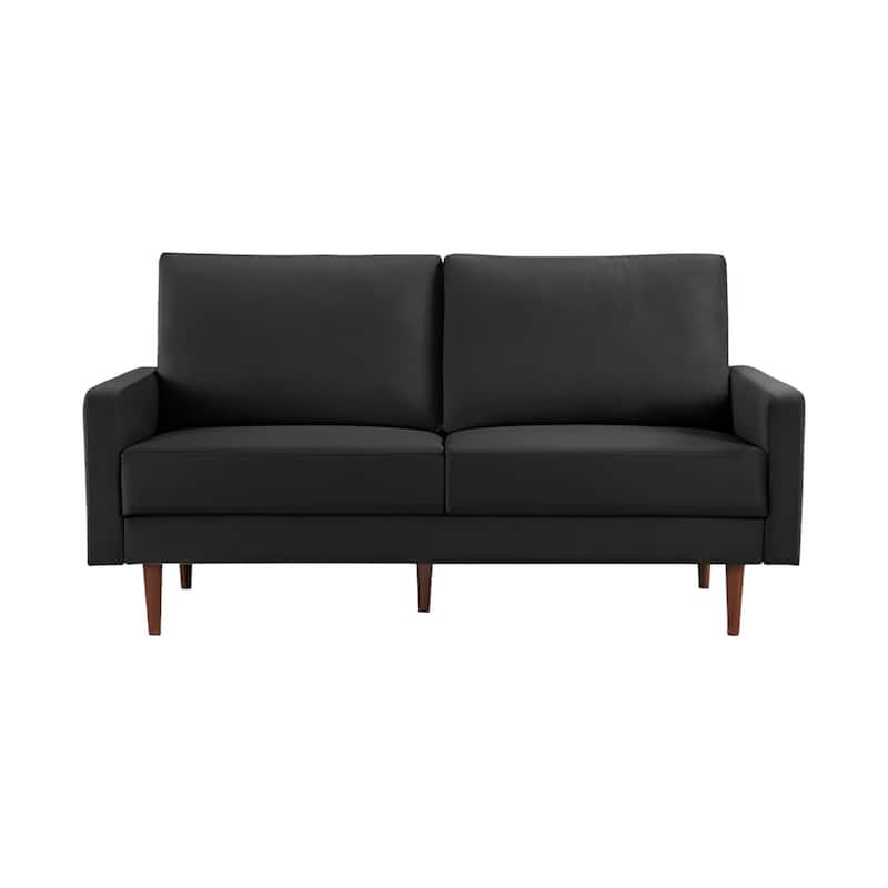 HomeRoots 69" Black Velvet Sofa With Dark Brown Legs - 69