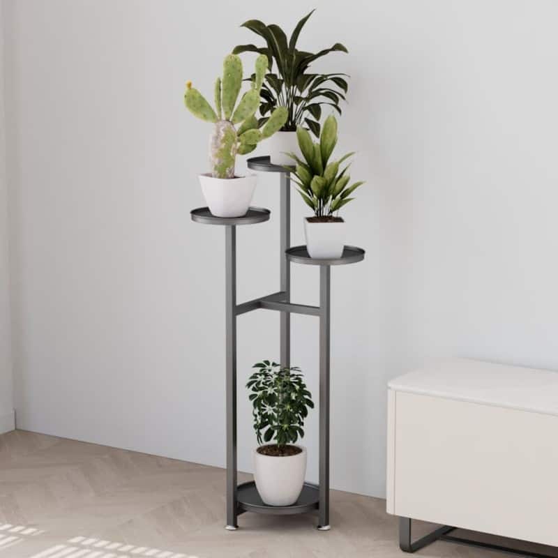 Plant Shelving Flower Pot Holder, with Anti-Slip Feet - Black - 100cm