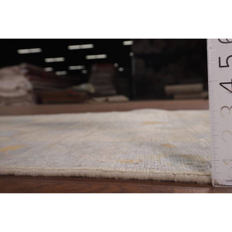 Oushak Vegetable Dye Runner Rug Hand-Knotted Wool Carpet - 3'1"x 11'6"