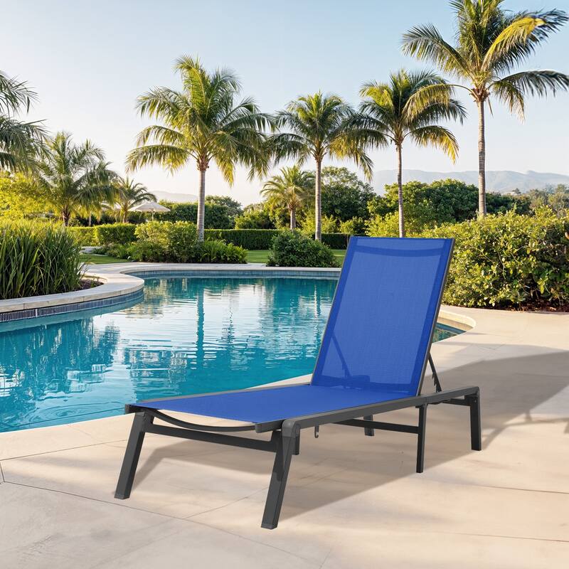 5-Position Reclining Folding Lounge Chair – Adjustable Backrest & Portable Relaxation - Blue