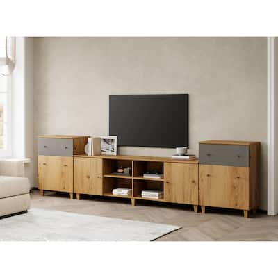 WAMPAT 3 in 1 TV Stand with Cabinets and Drawers for 75 inch TVs