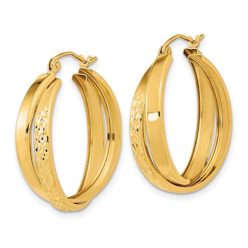Curata 14k Yellow Gold Polished and Sparkle Cut Twist Hoop Earrings 27.3x6.6mm
