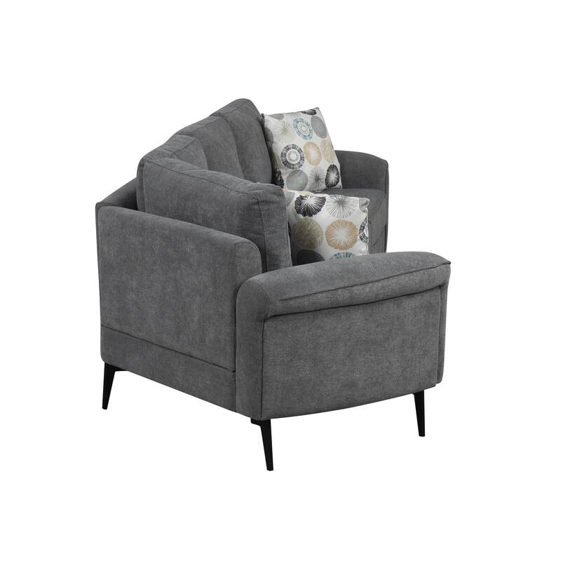 Upholstered 3-Seater Sofa Curved Sofa Couch With Two Printed Pillows