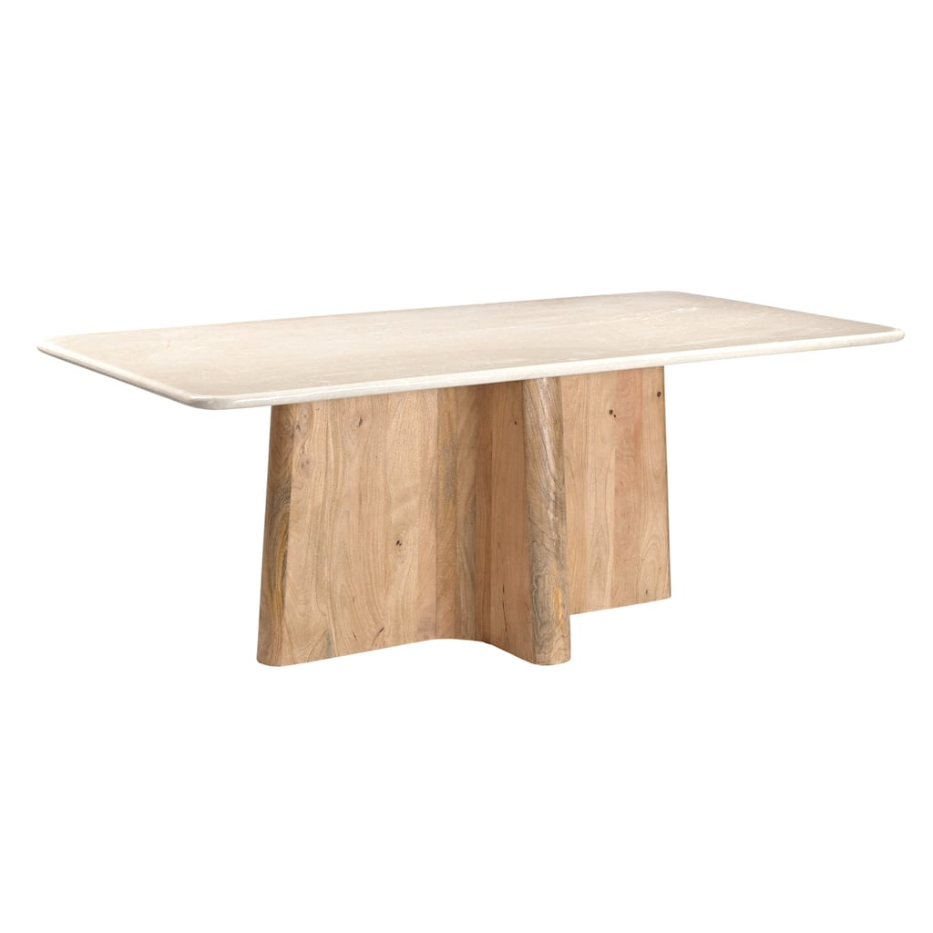 Harley Modern Cream Marble & Mango Wood Rectangular Dining Table