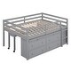 preview thumbnail 120 of 144, Twin/Full Size Low Loft Bed with Retractable Writing Desk and 4 Drawers, Wooden Loft Bedframe w/ Lateral Portable Desk & Shelves