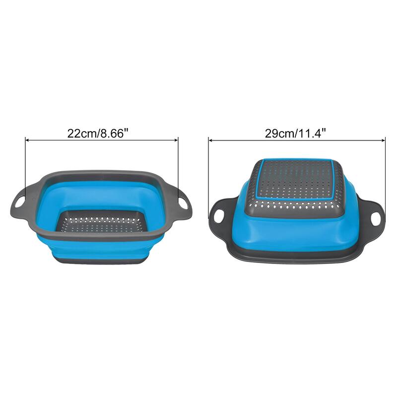 Collapsible Colander, Silicone Square Foldable Strainer with Handle - 29cm x 22cm x 9cm