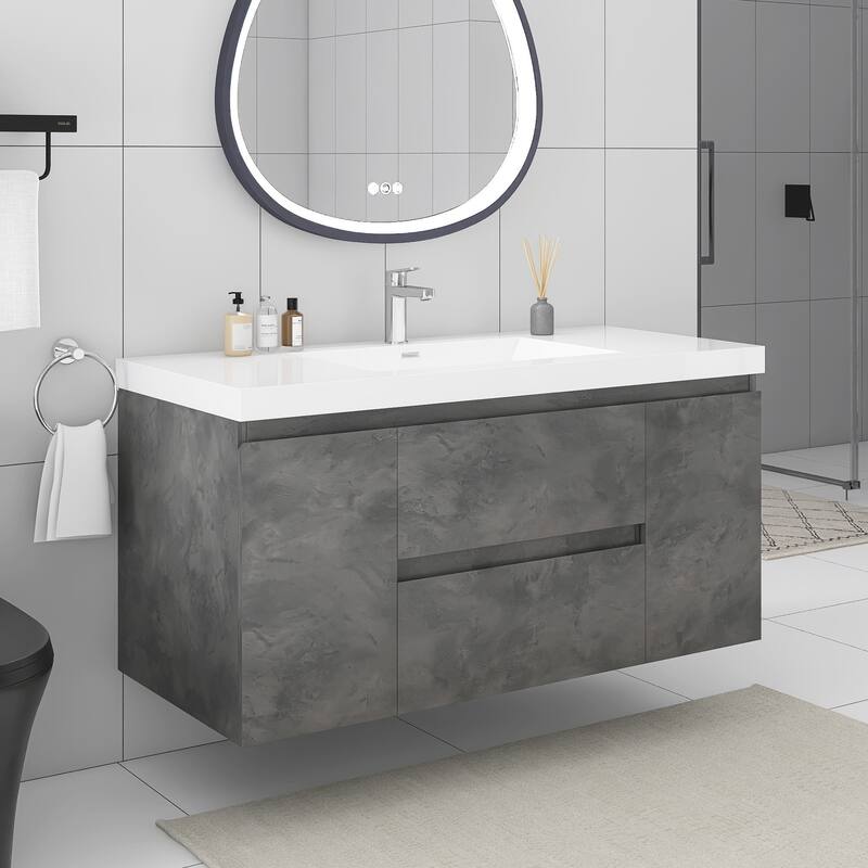 Floating Bathroom Vanity Integrated White Resin Sink