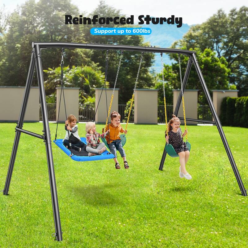 Hapfan 7.3ft Tall 600lb Heavy Duty Swing Set with 1 Platform Swing, 2 Belt Swings,A Frame Metal Swing Set