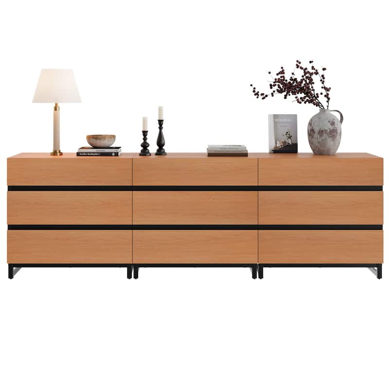 Dresser for Bedroom, Closet Organizers and Storage, Chest of Drawers with Metal Base, Modern Wood Dresser for Living Room