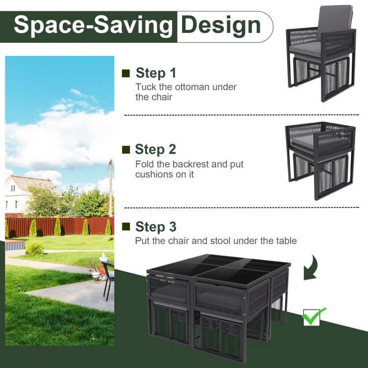9 Piece Patio Dining Set with Cushions Outdoor Furniture for Backyard Deck - 43.5" x 43.5" x 28.5"
