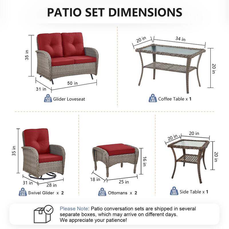 Pocassy 7 Pieces Glider Sofa with Swivel Chairs Ottomans Table