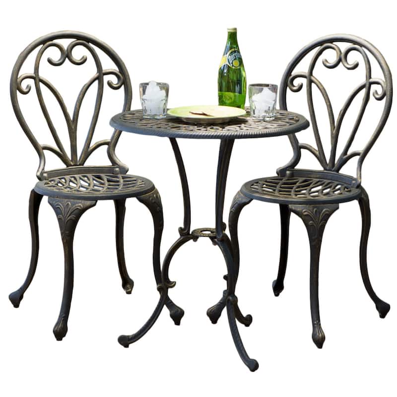 Thomas Cast Aluminum Dark Gold 3-piece Bistro Set by Christopher Knight Home