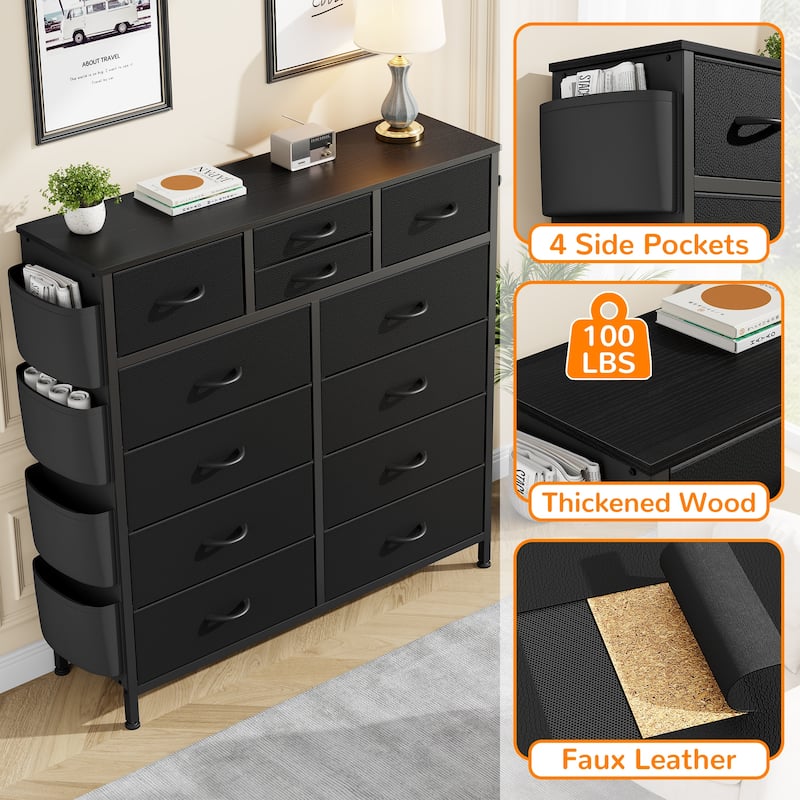 12 Drawer Dresser Fabric Tall Dressers for Bedroom Chest of Drawers