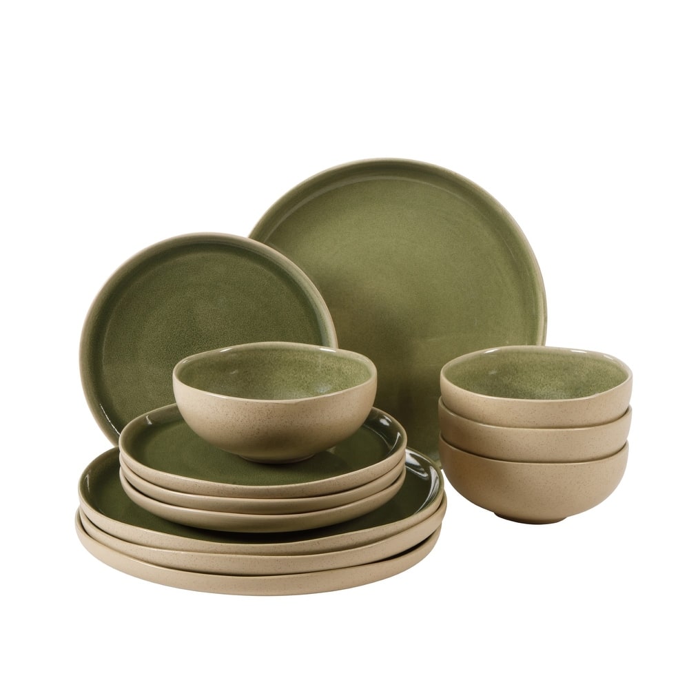 Gibson Elite Manila Bay 16-Piece & 12-Piece Stoneware Reactive Glaze Modern Artisan Dinnerware Set, Service for 4