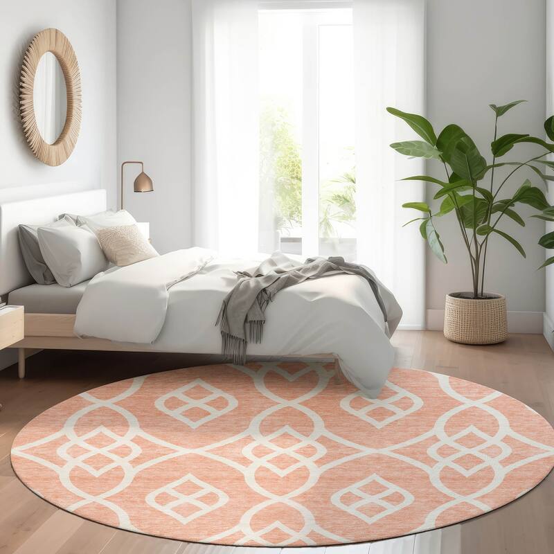 Premium Washable Super Soft Transitional Scroll Mayfield Rug - Salmon - 8' x 8'