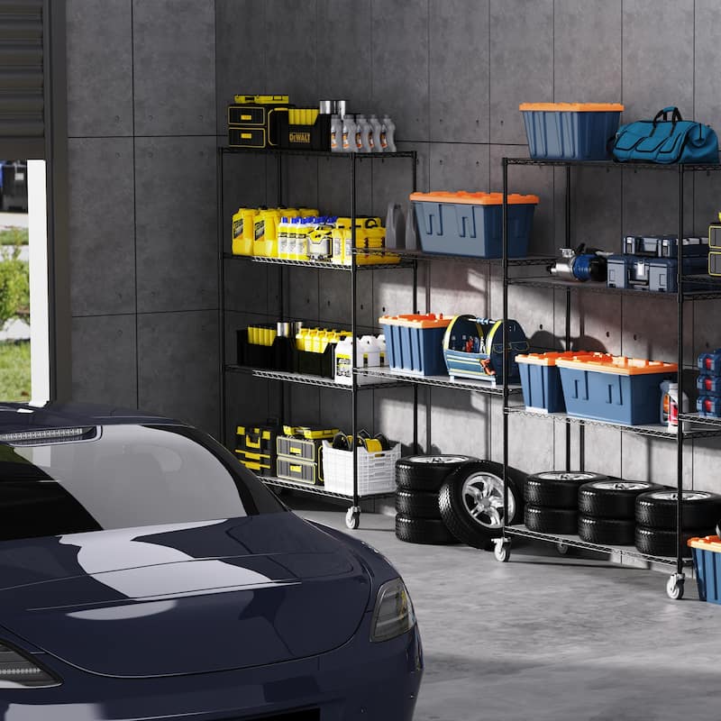 Adjustable Height 6 Tier Metal Wire Shelving Unit with Wheels