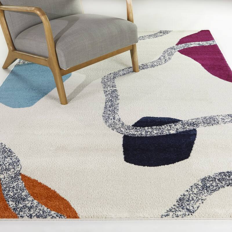 Evergood Modern Abstract Area Rug - 5' 3" x 7' - Cream - Rectangle