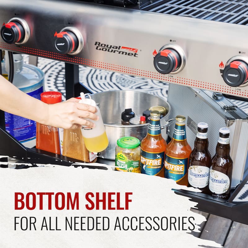 Royal Gourmet 4-Burner Portable Flat Top Gas Grill and Griddle Combo Grill with Folding Legs, Black & Silver