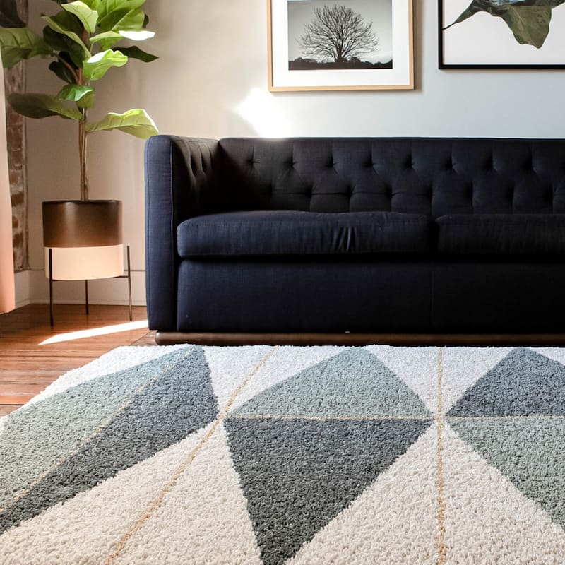 Balta Levine Modern Geometric Shag Area Rug - 7'10" x 10' - Navy