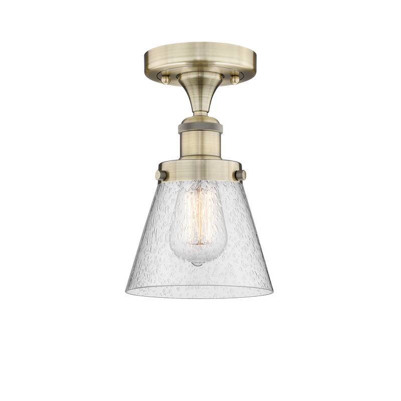 Innovations Lighting Edison Cone - 1 Light 7" Semi-Flush Mount - Antique Brass/Seedy