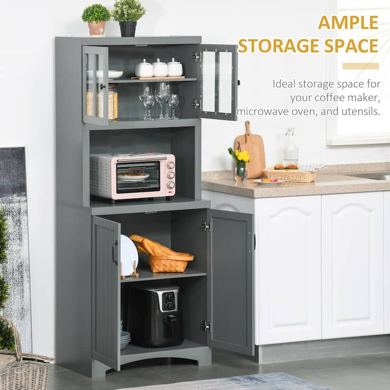 Modern Kitchen Buffet with Bead Board Doors and Adjustable Shelves Open Counter Storage - 28.75" W x 16.25" D x 70" H