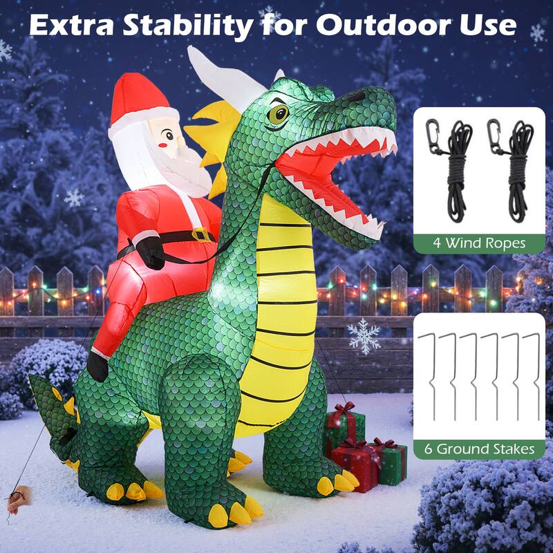Gymax 6.7 FT Christmas Inflatable Santa Claus Ride on Dinosaur