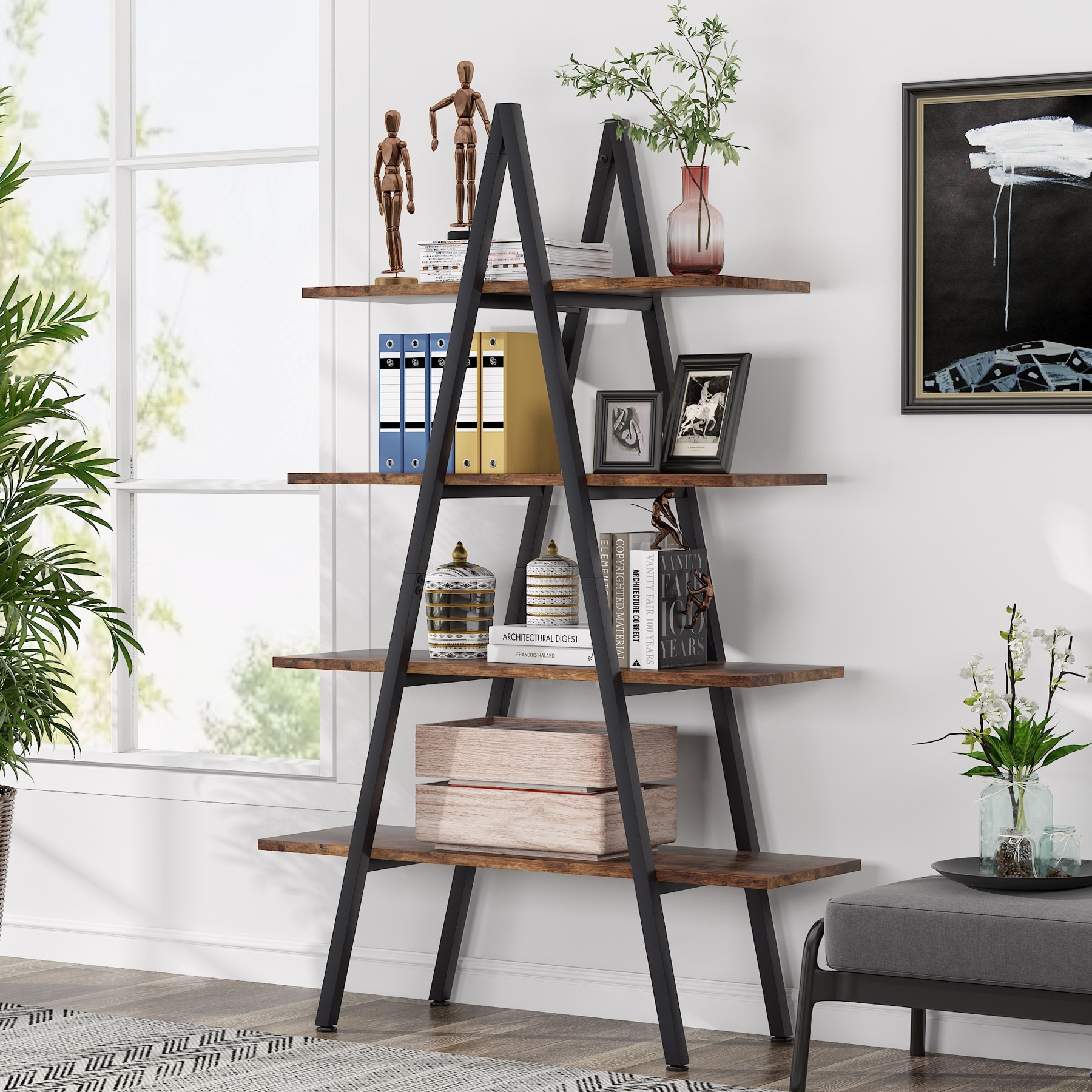 4-Tier Bookshelves Wall Ladder Storage Stand Shelf