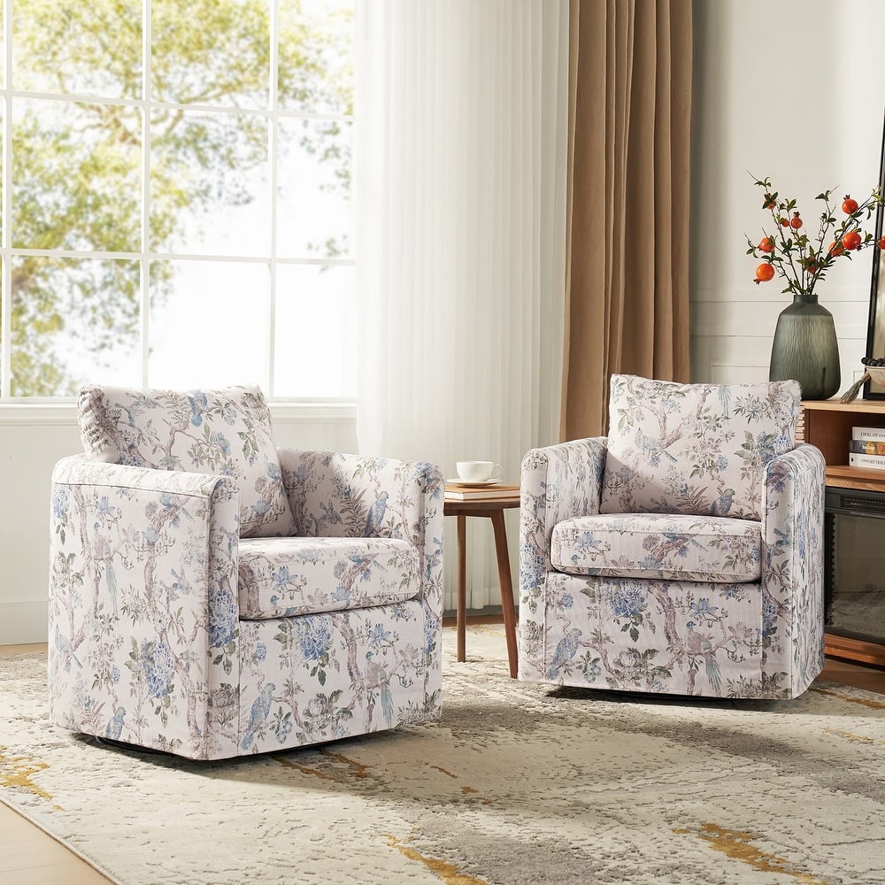 Erkenbald Modern Slipcovered Swivel Chair with Reversible Cushion and Washable Cover Set of 2 by HULALA HOME
