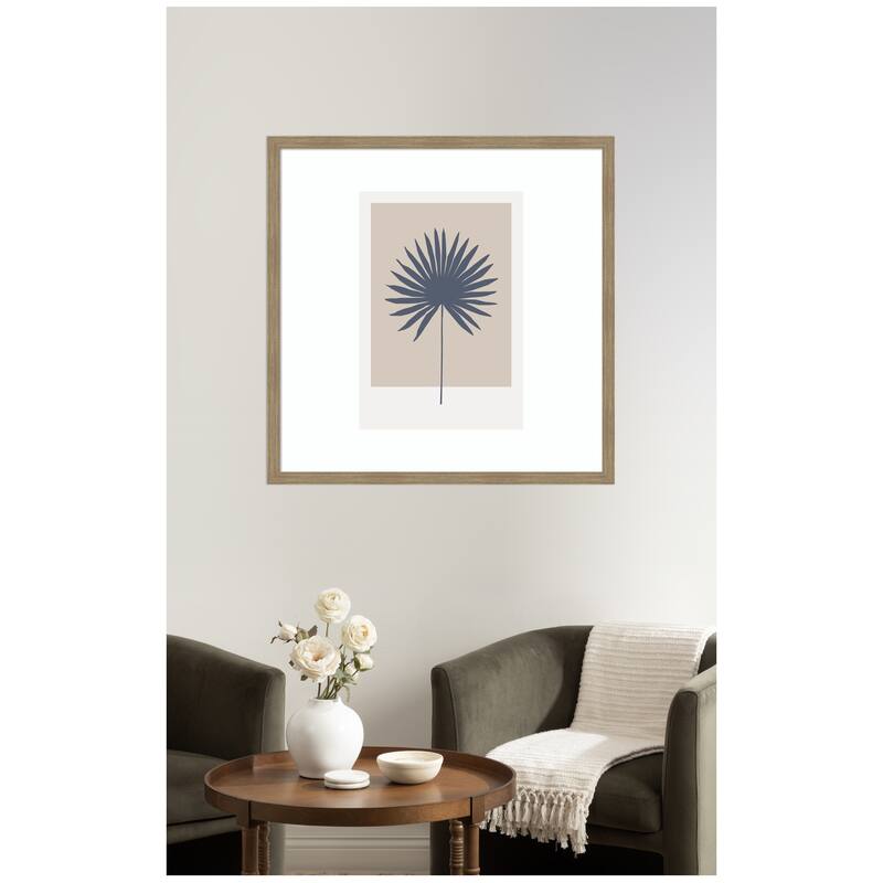 Kate and Laurel Muted Tan and Blue Colorblock Botanical Palm by The Creative Bunch Studio Framed Wall Art Print