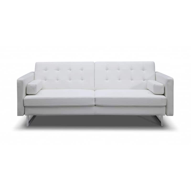 80" White Faux Leather Sofa With Silver Legs
