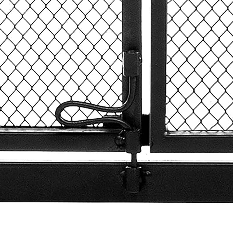 Elegant 2 Panel Black Unique Pattern Iron Fireplace Screen- - 37.8'' x 12.2'' x 31.1''