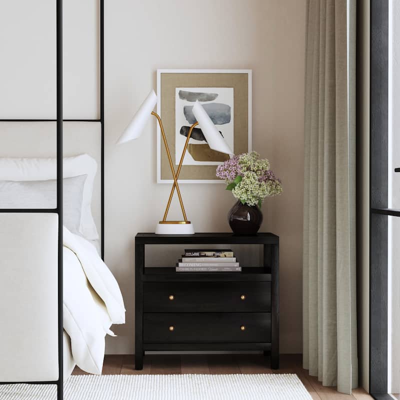Nora 2-Drawer Wood Wide Nightstand