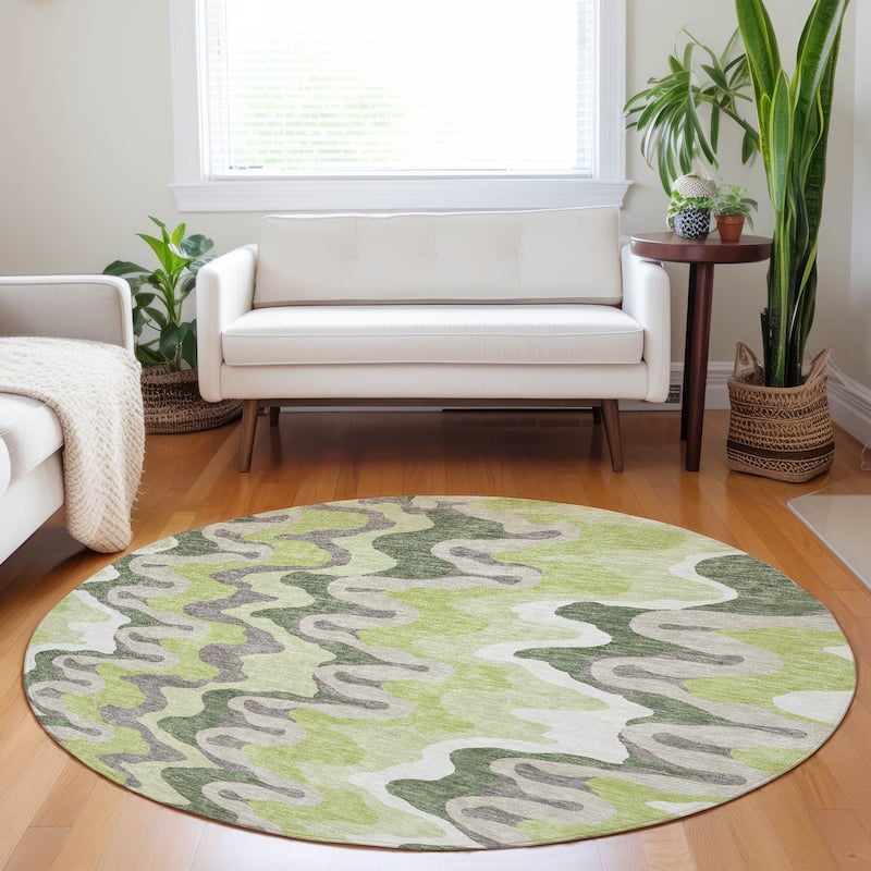 Premium Washable Super Soft Abstract Stripes Mayfield Rug - Aloe - 8' x 8' - Round
