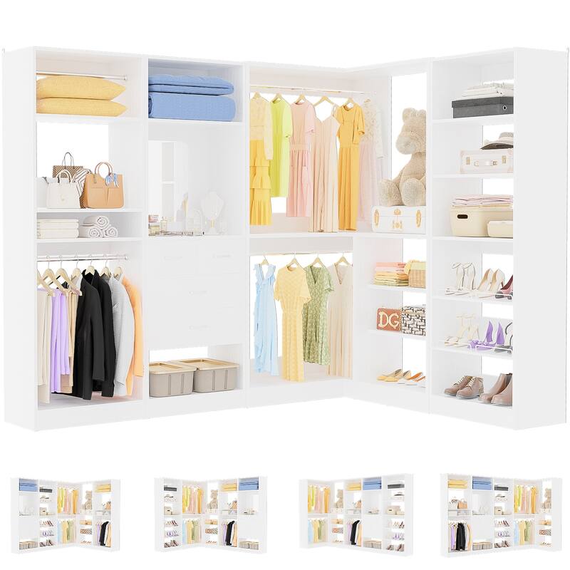 Cimly 111'' Set of 4 Freestanding Closet Organizer, Space-saving Corner Closet System with Shoe Rack