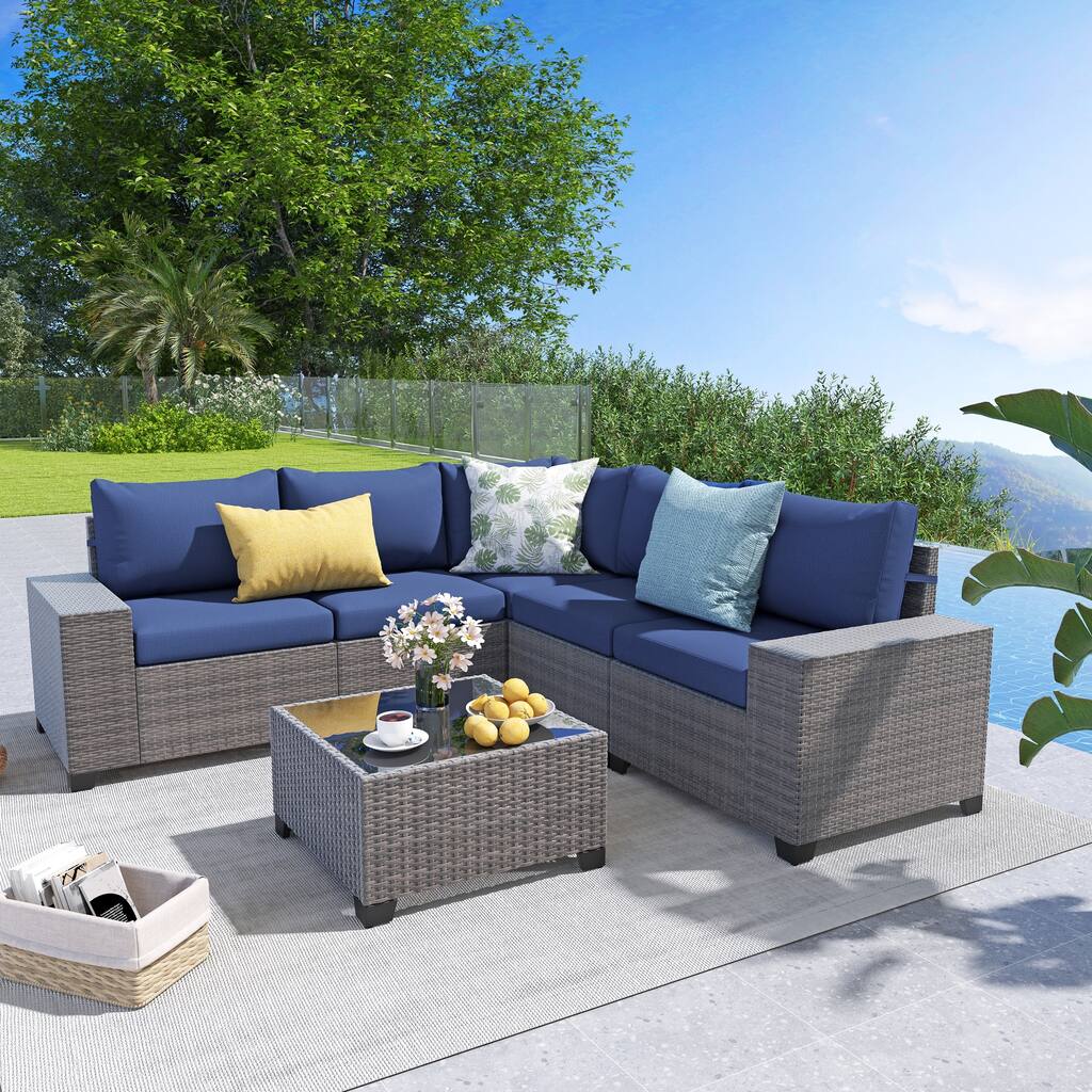 6-Piece 5 Person Patio Free Combination Wicker Conversation Set With Double Set Cushions Cover