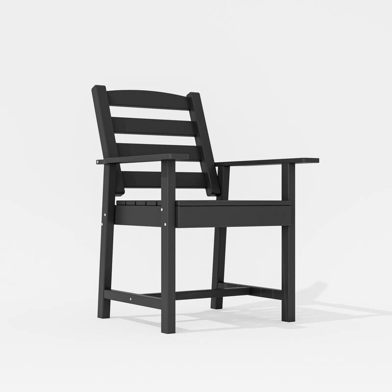 Set of 2 Outdoor Dining Chairs with Armrests, HDPE All Weather Patio Chairs, Waterproof UV Resistant Wood Grain Armchai