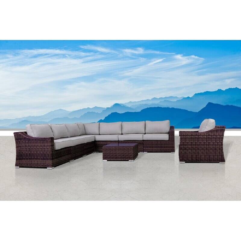 LSI 9 Piece Rattan Sectional Seating Group with Cushions
