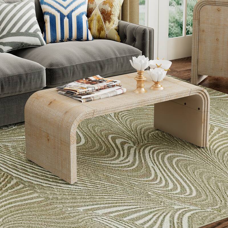 47.2" Minimalist Coffee Table with Curved Art Deco Design for Living Room - Natural Wood Wash