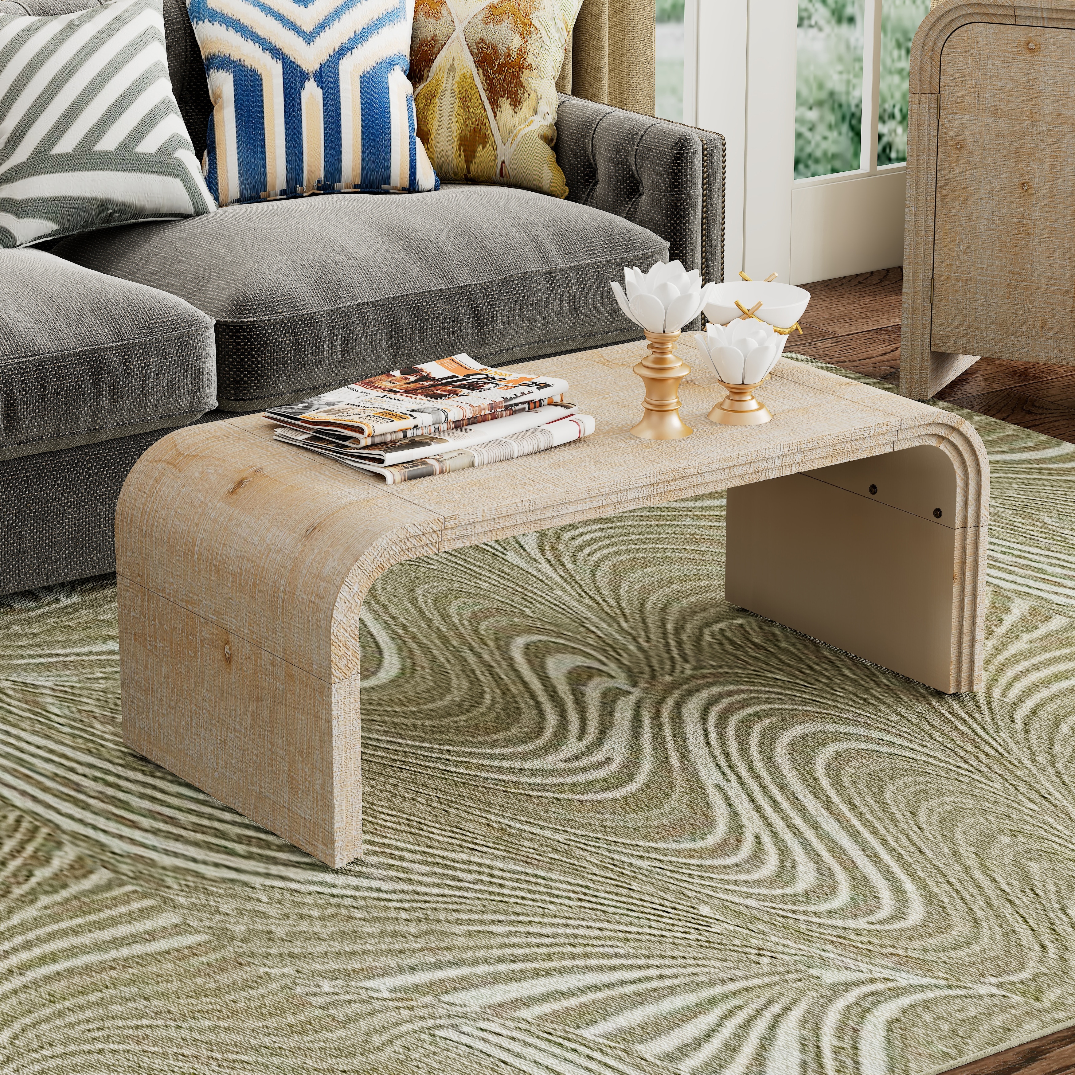 【ギフ_包装】 Table Coffee Minimalist with and Details Groove Deco Curved センターテーブル・ローテーブル