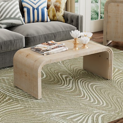 Modern Coffee Table with Curved Art Deco Design Center Sofa Table Minimalist Cocktail Wooden Table for Living Room