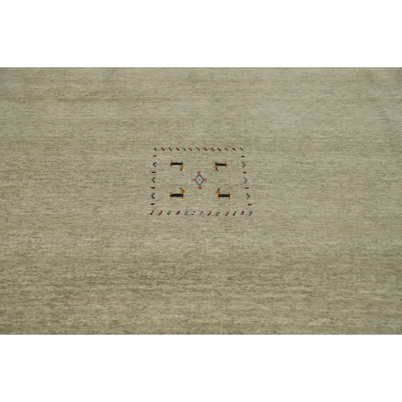 Hand Knotted Oriental 100% Wool Carpet Tribal Animal Pictorial Beige & Ivories Gabbeh Area Rug - 9' 9'' X 8' 2''