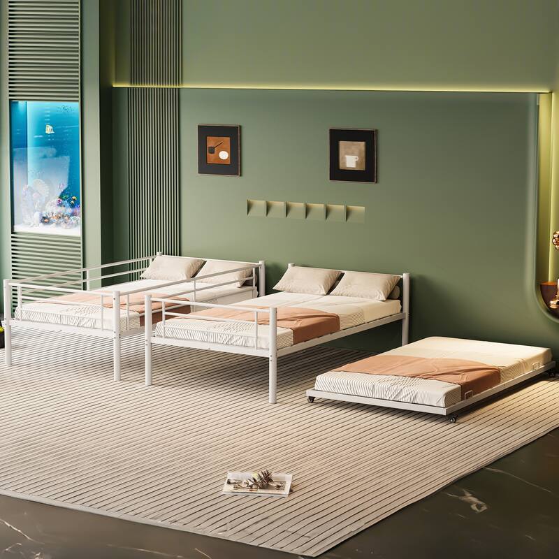 Twin Over Full Metal Bunk Bed Convertible to 2 Separate Beds White Finish