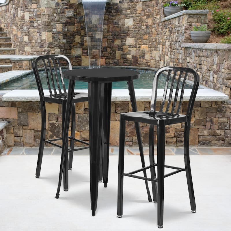 Indoor/Outdoor Commercial Grade Metal Modern Barstools (Set of 2) - Black