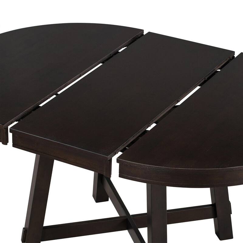 Wooden Round Drop Leaf Extendable Dining Table Set with 4 Upholstered Chairs