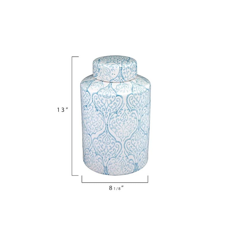 Blue & White Decorative Ginger Jar with Lid