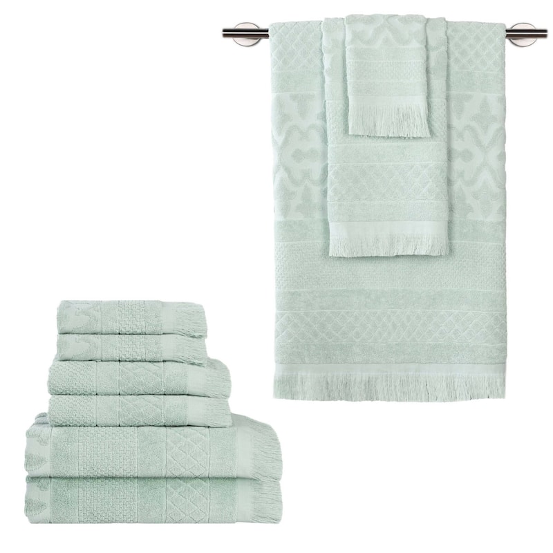 Superior Rolla Cotton Geometric Jacquard Plush Soft 9 Piece Towel Set