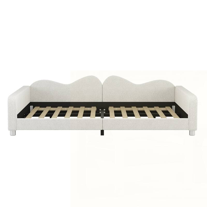 Upholstered Daybed, Sherpa Fabric Sofabed with Cloud-Shaped Backrest
