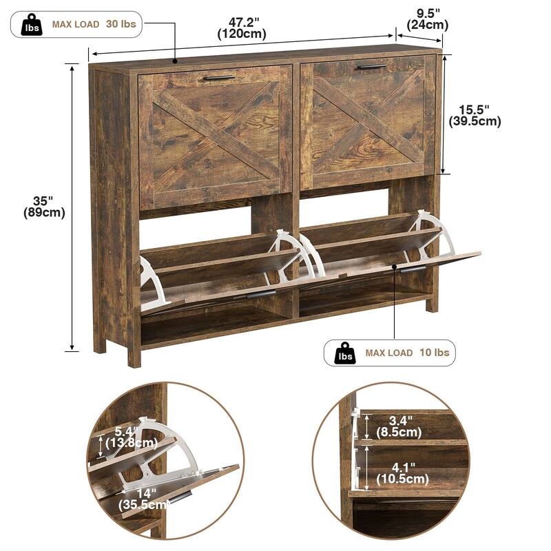 Farmhouse Shoe Cabinet with 4 Flip Drawers - Entryway Shoe Storage