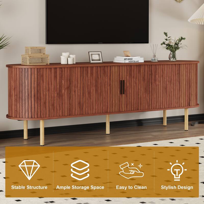 70.1" Modern TV Stand with Sliding Doors and Storage Compartments, Entertainment Console Cabinet