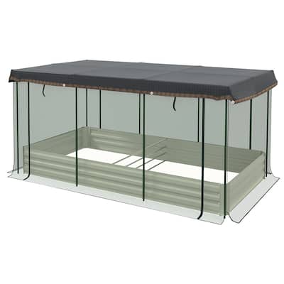 Large Galvanized Steel Raised Garden Bed with Crop Cage Shade and Cloth Zippered Access